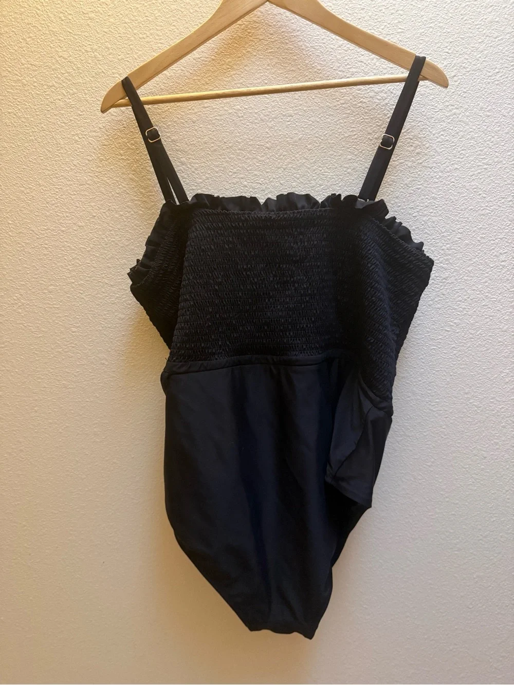 Anthropologie Black Shirred One-Piece Swimsuit with Side Tie